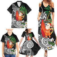 Polynesian Family Matching Summer Maxi Dress and Hawaiian Shirt Tropical Santa - Plumeria Black Vintage LT7 - Polynesian Pride