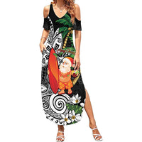 Polynesian Family Matching Summer Maxi Dress and Hawaiian Shirt Tropical Santa - Plumeria Black Vintage LT7 Mom's Dress Black - Polynesian Pride