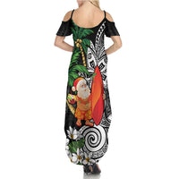 Polynesian Family Matching Summer Maxi Dress and Hawaiian Shirt Tropical Santa - Plumeria Black Vintage LT7 - Polynesian Pride