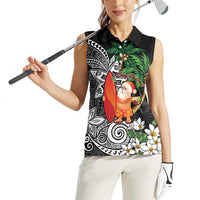 Polynesian Women Sleeveless Polo Shirt Tropical Santa - Plumeria Black Vintage LT7 - Polynesian Pride