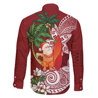Polynesian Family Matching Off Shoulder Maxi Dress and Hawaiian Shirt Tropical Santa - Plumeria Red Vintage LT7 - Polynesian Pride