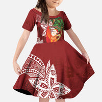 Polynesian Family Matching Puletasi and Hawaiian Shirt Tropical Santa - Plumeria Red Vintage LT7 Daughter's Dress Red - Polynesian Pride