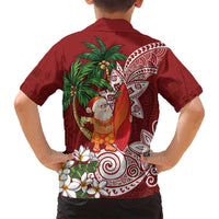 Polynesian Family Matching Summer Maxi Dress and Hawaiian Shirt Tropical Santa - Plumeria Red Vintage LT7 - Polynesian Pride