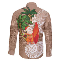 Polynesian Family Matching Long Sleeve Bodycon Dress and Hawaiian Shirt Tropical Santa - Plumeria Beige Vintage LT7 - Polynesian Pride