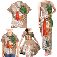 Polynesian Family Matching Tank Maxi Dress and Hawaiian Shirt Tropical Santa - Plumeria Beige Vintage LT7 - Polynesian Pride