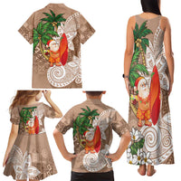 Polynesian Family Matching Tank Maxi Dress and Hawaiian Shirt Tropical Santa - Plumeria Beige Vintage LT7 - Polynesian Pride