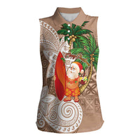 Polynesian Women Sleeveless Polo Shirt Tropical Santa - Plumeria Beige Vintage LT7 Female Beige - Polynesian Pride