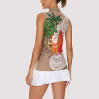 Polynesian Women Sleeveless Polo Shirt Tropical Santa - Plumeria Beige Vintage LT7 - Polynesian Pride