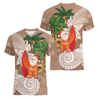 Polynesian Women V-Neck T-Shirt Tropical Santa - Plumeria Beige Vintage LT7 - Polynesian Pride