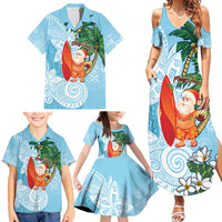Polynesian Family Matching Summer Maxi Dress and Hawaiian Shirt Tropical Santa - Plumeria Turquoise Vintage LT7 - Polynesian Pride