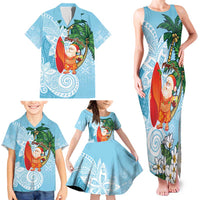 Polynesian Family Matching Tank Maxi Dress and Hawaiian Shirt Tropical Santa - Plumeria Turquoise Vintage LT7 - Polynesian Pride