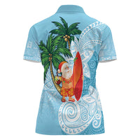 Polynesian Women Polo Shirt Tropical Santa - Plumeria Turquoise Vintage