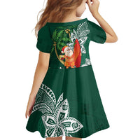 Polynesian Family Matching Long Sleeve Bodycon Dress and Hawaiian Shirt Tropical Santa - Plumeria Green Vintage LT7 - Polynesian Pride