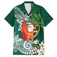 Polynesian Family Matching Off The Shoulder Long Sleeve Dress and Hawaiian Shirt Tropical Santa - Plumeria Green Vintage LT7 Dad's Shirt - Short Sleeve Green - Polynesian Pride