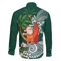 Polynesian Family Matching Off Shoulder Maxi Dress and Hawaiian Shirt Tropical Santa - Plumeria Green Vintage LT7 - Polynesian Pride