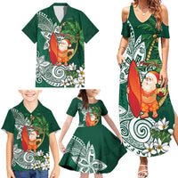 Polynesian Family Matching Summer Maxi Dress and Hawaiian Shirt Tropical Santa - Plumeria Green Vintage LT7 - Polynesian Pride