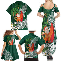 Polynesian Family Matching Summer Maxi Dress and Hawaiian Shirt Tropical Santa - Plumeria Green Vintage LT7 - Polynesian Pride