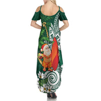 Polynesian Family Matching Summer Maxi Dress and Hawaiian Shirt Tropical Santa - Plumeria Green Vintage LT7 - Polynesian Pride