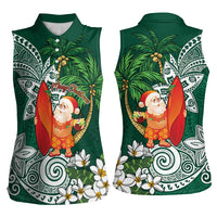 Polynesian Women Sleeveless Polo Shirt Tropical Santa - Plumeria Green Vintage LT7 - Polynesian Pride