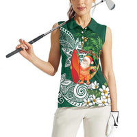 Polynesian Women Sleeveless Polo Shirt Tropical Santa - Plumeria Green Vintage LT7 - Polynesian Pride