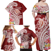 Aloha Hawaii Island Personalized Family Matching Off Shoulder Maxi Dress and Hawaiian Shirt Crimson Dreamy Turtle LT7 - Polynesian Pride