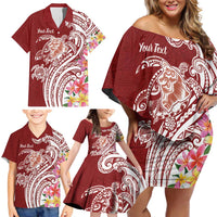 Aloha Hawaii Island Personalized Family Matching Off Shoulder Short Dress and Hawaiian Shirt Crimson Dreamy Turtle LT7 - Polynesian Pride