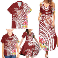 Aloha Hawaii Island Personalized Family Matching Summer Maxi Dress and Hawaiian Shirt Crimson Dreamy Turtle LT7 - Polynesian Pride