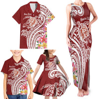 Aloha Hawaii Island Personalized Family Matching Tank Maxi Dress and Hawaiian Shirt Crimson Dreamy Turtle LT7 - Polynesian Pride