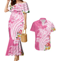 Aloha Maui Island Personalized Couples Matching Mermaid Dress and Hawaiian Shirt Rose Dreamy Turtle LT7 Rose Pink - Polynesian Pride