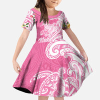 Aloha Maui Island Personalized Family Matching Off Shoulder Maxi Dress and Hawaiian Shirt Rose Dreamy Turtle LT7 Daughter's Dress Rose Pink - Polynesian Pride