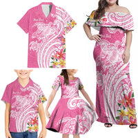 Aloha Maui Island Personalized Family Matching Off Shoulder Maxi Dress and Hawaiian Shirt Rose Dreamy Turtle LT7 - Polynesian Pride