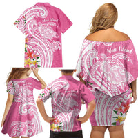 Aloha Maui Island Personalized Family Matching Off Shoulder Short Dress and Hawaiian Shirt Rose Dreamy Turtle LT7 - Polynesian Pride