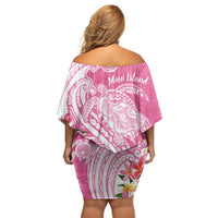 Aloha Maui Island Personalized Family Matching Off Shoulder Short Dress and Hawaiian Shirt Rose Dreamy Turtle LT7 - Polynesian Pride