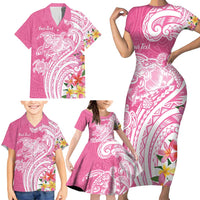 Aloha Maui Island Personalized Family Matching Short Sleeve Bodycon Dress and Hawaiian Shirt Rose Dreamy Turtle LT7 - Polynesian Pride