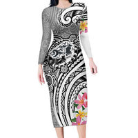 Aloha Kahoolawe Island Personalized Family Matching Long Sleeve Bodycon Dress and Hawaiian Shirt Ashen Dreamy Turtle LT7 Mom's Dress Grey - Polynesian Pride
