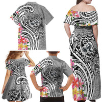 Aloha Kahoolawe Island Personalized Family Matching Off Shoulder Maxi Dress and Hawaiian Shirt Ashen Dreamy Turtle LT7 - Polynesian Pride