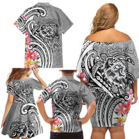 Aloha Kahoolawe Island Personalized Family Matching Off Shoulder Short Dress and Hawaiian Shirt Ashen Dreamy Turtle LT7 - Polynesian Pride