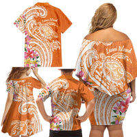 Aloha Lanai Island Personalized Family Matching Off Shoulder Short Dress and Hawaiian Shirt Orange Dreamy Turtle LT7 - Polynesian Pride