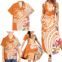 Aloha Lanai Island Personalized Family Matching Summer Maxi Dress and Hawaiian Shirt Orange Dreamy Turtle LT7 - Polynesian Pride
