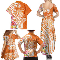 Aloha Lanai Island Personalized Family Matching Summer Maxi Dress and Hawaiian Shirt Orange Dreamy Turtle LT7 - Polynesian Pride