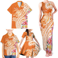 Aloha Lanai Island Personalized Family Matching Tank Maxi Dress and Hawaiian Shirt Orange Dreamy Turtle LT7 - Polynesian Pride