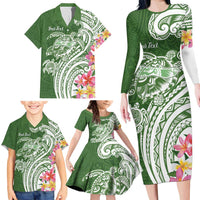 Aloha Molokai Island Personalized Family Matching Long Sleeve Bodycon Dress and Hawaiian Shirt Sage Dreamy Turtle LT7 - Polynesian Pride
