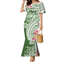 Aloha Molokai Island Personalized Family Matching Mermaid Dress and Hawaiian Shirt Sage Dreamy Turtle LT7 Mom's Dress Sage Green - Polynesian Pride