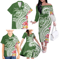 Aloha Molokai Island Personalized Family Matching Off The Shoulder Long Sleeve Dress and Hawaiian Shirt Sage Dreamy Turtle LT7 - Polynesian Pride