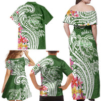 Aloha Molokai Island Personalized Family Matching Off Shoulder Maxi Dress and Hawaiian Shirt Sage Dreamy Turtle LT7 - Polynesian Pride