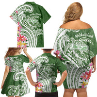Aloha Molokai Island Personalized Family Matching Off Shoulder Short Dress and Hawaiian Shirt Sage Dreamy Turtle LT7 - Polynesian Pride