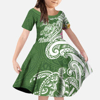 Aloha Molokai Island Personalized Family Matching Summer Maxi Dress and Hawaiian Shirt Sage Dreamy Turtle LT7 Daughter's Dress Sage Green - Polynesian Pride