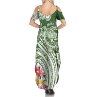 Aloha Molokai Island Personalized Family Matching Summer Maxi Dress and Hawaiian Shirt Sage Dreamy Turtle LT7 - Polynesian Pride