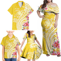 Aloha Oahu Island Personalized Family Matching Off Shoulder Maxi Dress and Hawaiian Shirt Yellow Dreamy Turtle LT7 - Polynesian Pride