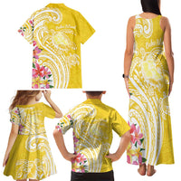 Aloha Oahu Island Personalized Family Matching Tank Maxi Dress and Hawaiian Shirt Yellow Dreamy Turtle LT7 - Polynesian Pride